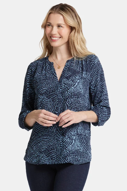 navy blue utility shirts versatile -Pintuck Blouse - Stormy Nights