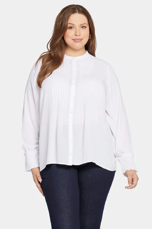 lilac ruffled blouses feminine -Pleated Peasant Blouse In Plus Size - Optic White