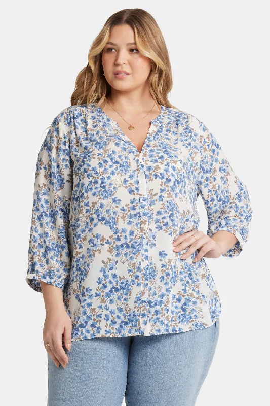 sage green wrap shirts chic -Pintuck Blouse In Plus Size - Blue Dahlia