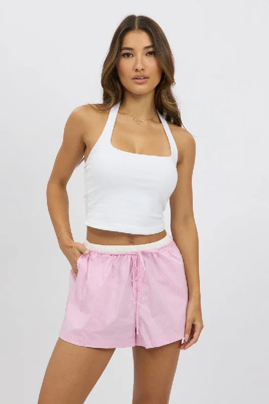 heather grey culottes shorts stylish -Pink Stripe Shorts Dual Waist