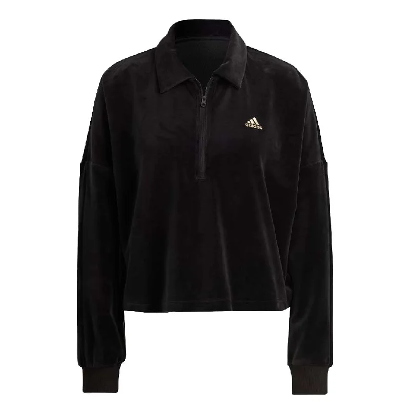 sweatshirts heated green -adidas - Women's Crop Velour Quarter-Zip Sweatshirt (IM2582)