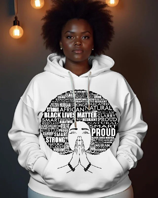 hoodie refined pattern -Women's Black Lives Matter Printed Long Sleeve Pocket Hoodie