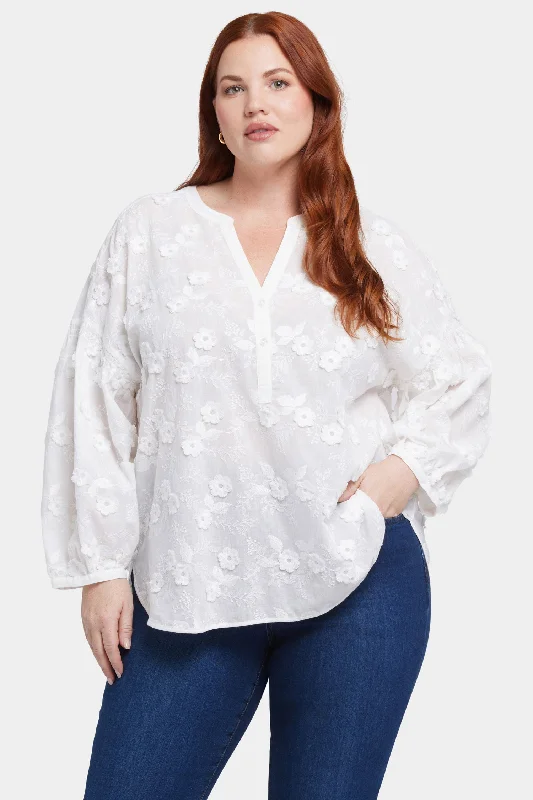 olive ruffled shirts feminine -Paulina Peasant Blouse In Plus Size - Optic White