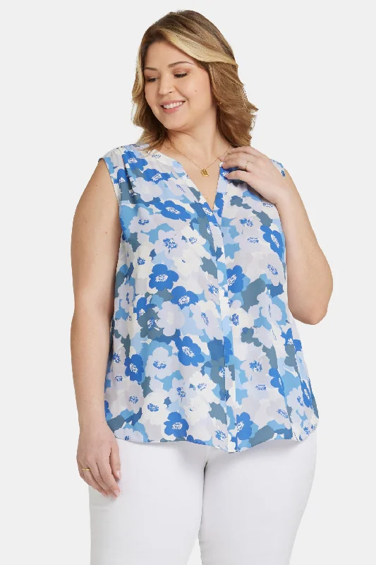 peach floral blouses boho -Sleeveless Pintuck Blouse In Plus Size - Elena