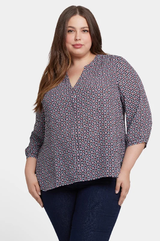 peach peasant blouses boho -Pintuck Blouse In Plus Size - Pinnacle Vista