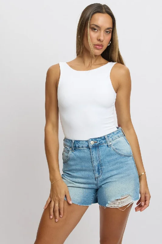 heather grey twill shorts polished -Denim Mom Short High rise