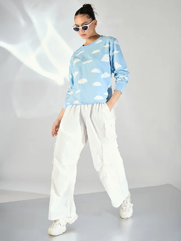 sweatshirts warm sweatshirt -Cloud Printed Cotton Sweatshirt