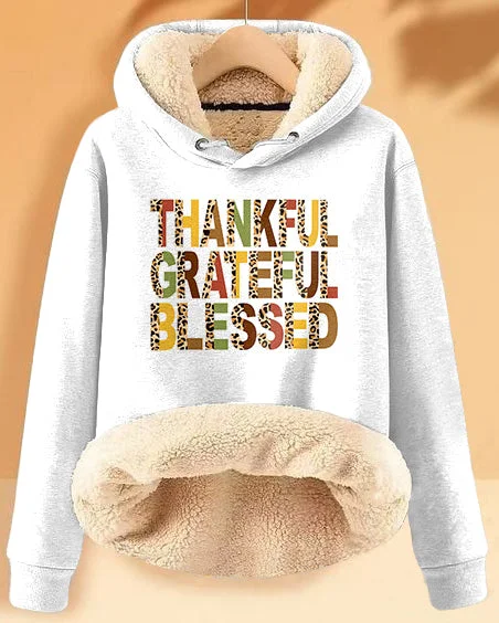 hoodie silky beige -Plush and Warm Thankful Grateful Blessed Long-sleeved Hoodie