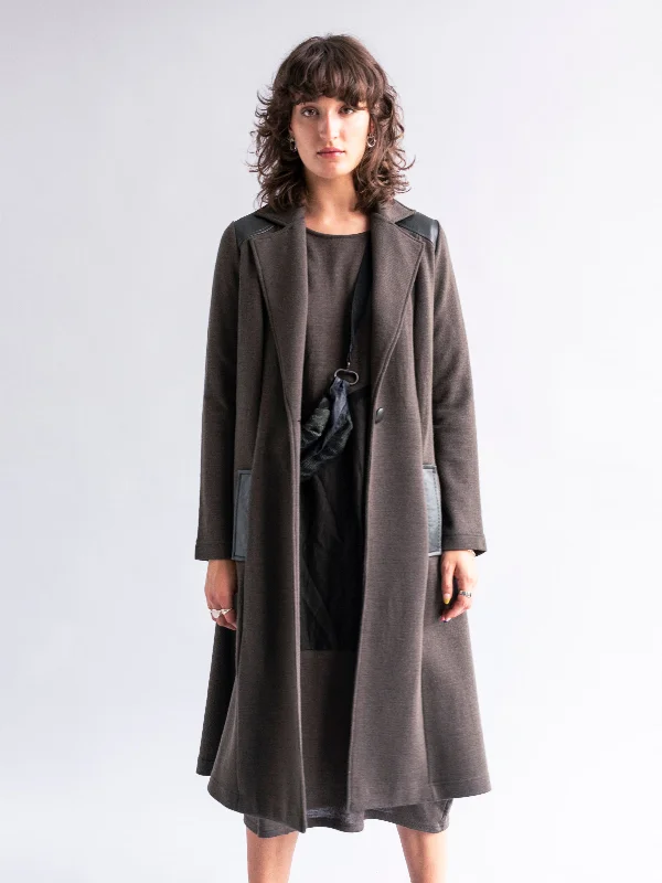 jacket dusk vibe -Classic Knit Coat with Genuine Leather