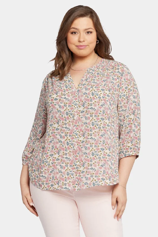 coral chiffon blouses feminine -Pintuck Blouse In Plus Size - Harlowe Hill