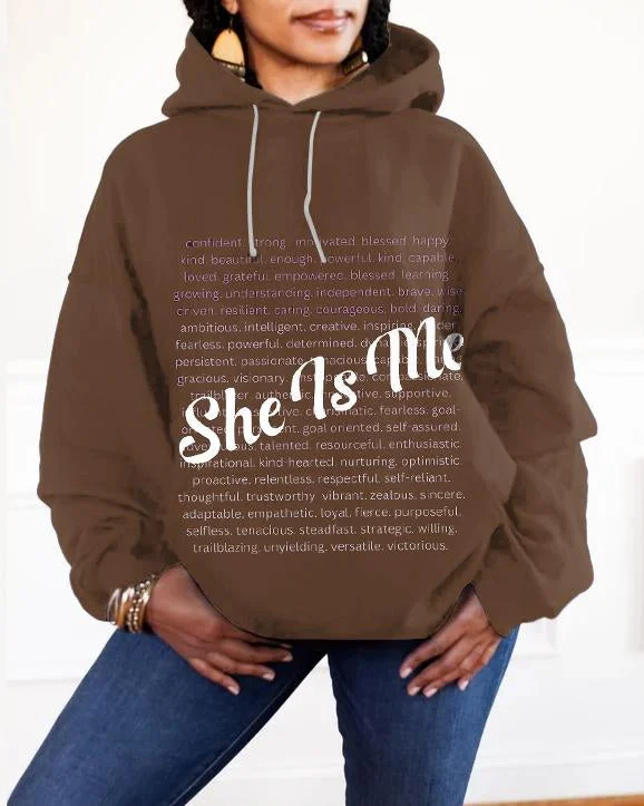 hoodie luxe casual -Black Woman She Is Long-sleeved Hoodie