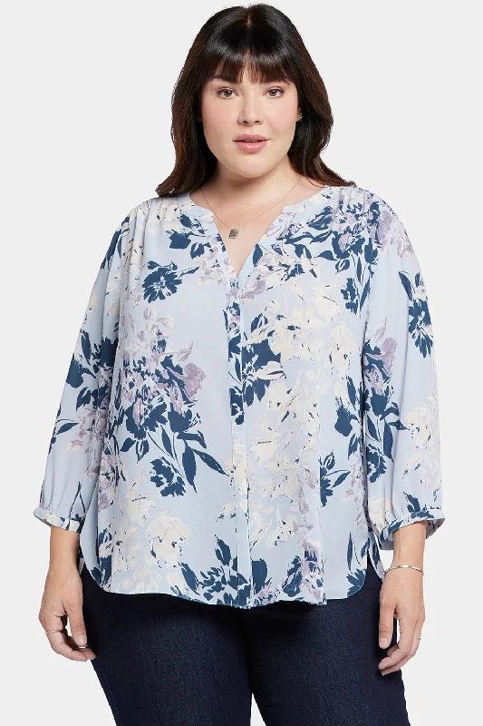 maroon chiffon shirts flowy -Pintuck Blouse In Plus Size - Valley Faire