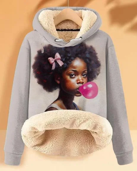 hoodie chic fit -Plush and Warm Bubble Gum Girl Long-sleeved Hoodie