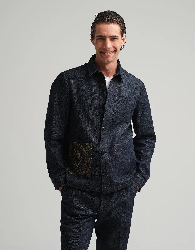 jacket thin shell -Indigo Denim & Paisley Shacket GOLD