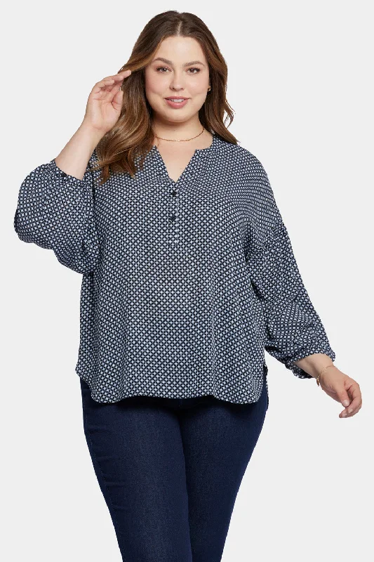 soft beige denim shirts rugged -Paulina Peasant Blouse In Plus Size - Diamond Peak