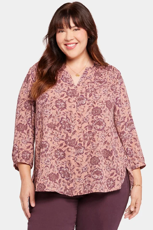 lilac wrap shirts trendy -Pintuck Blouse In Plus Size - Viola Valley