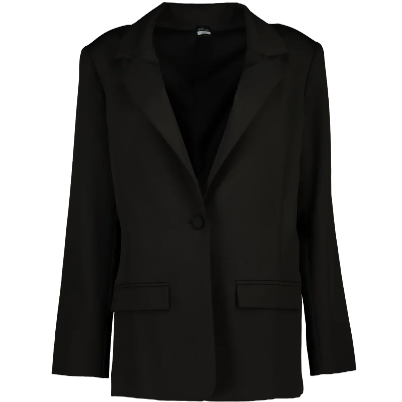 jacket bold fleece -Single Button Black Blazer