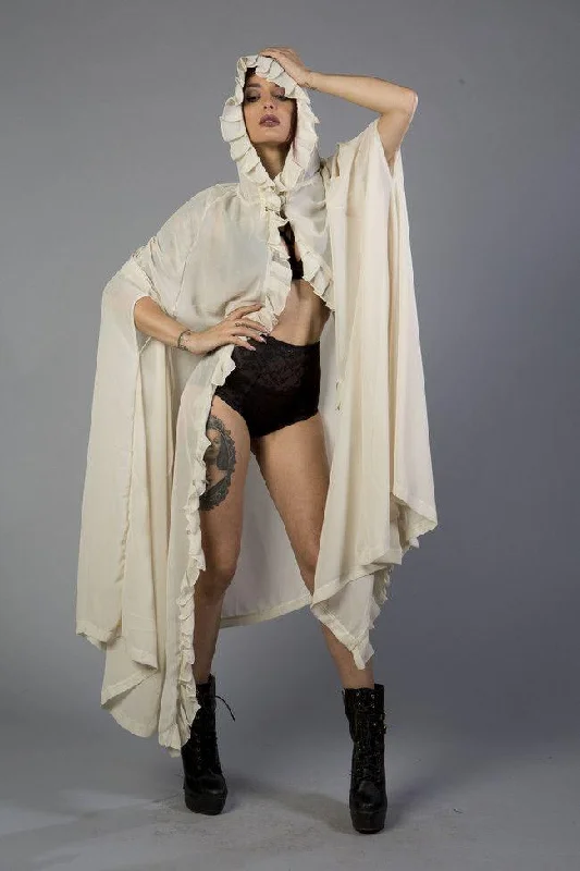 hoodie chill design -Hooded Gothic Victorian Cape In Cream Chiffon