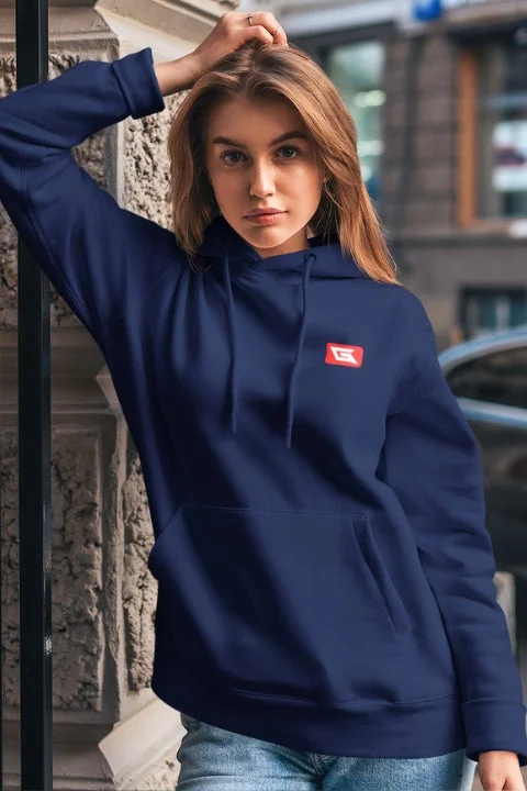 Designer Hoodies for Women Gymate Red logo Navy [Chest]