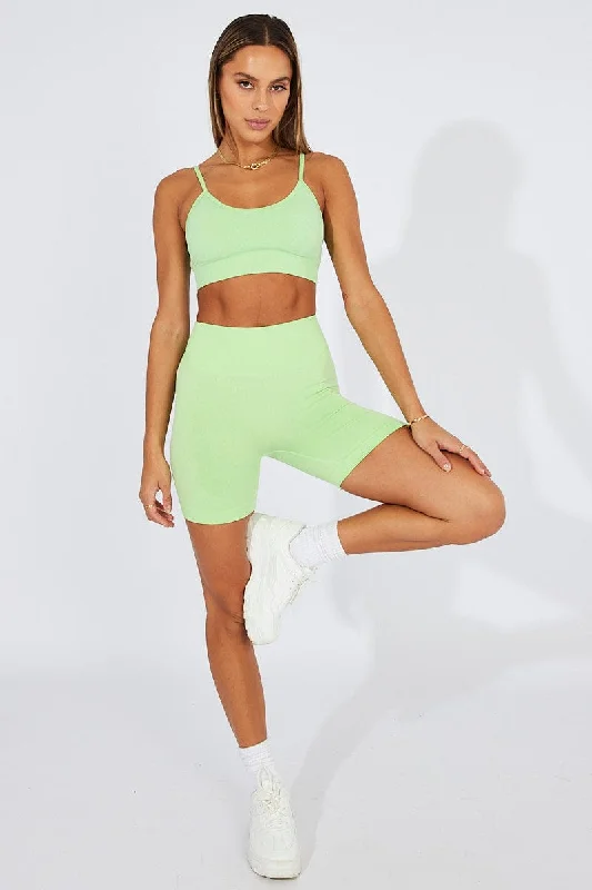 burnt orange utility shorts bold -Green Seamless Top And Shorts Activewear Set