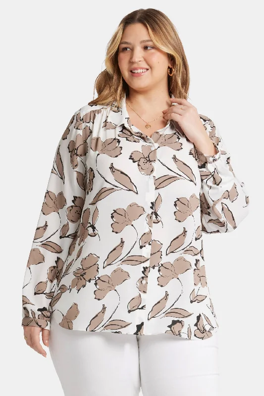 taupe tie-front shirts cute -Modern Blouse In Plus Size - Lotus Island