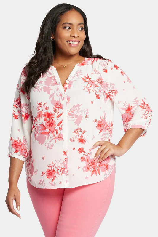 coral ruffled blouses feminine -Pintuck Blouse In Plus Size - Bellarose