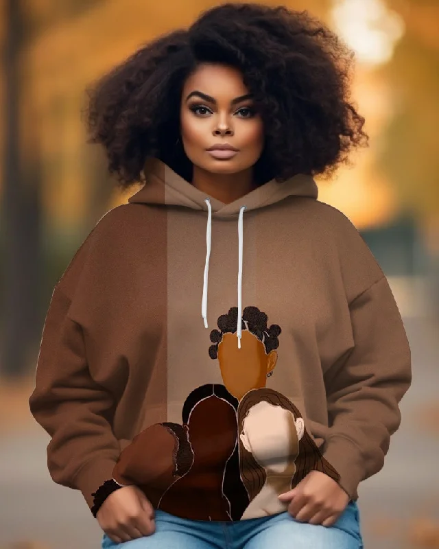 hoodie sporty edge -Brown Women Peace Long-sleeved Hoodie