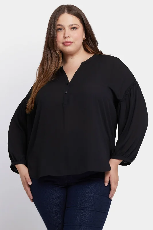 indigo wrap shirts sleek -Paulina Peasant Blouse In Plus Size - Black