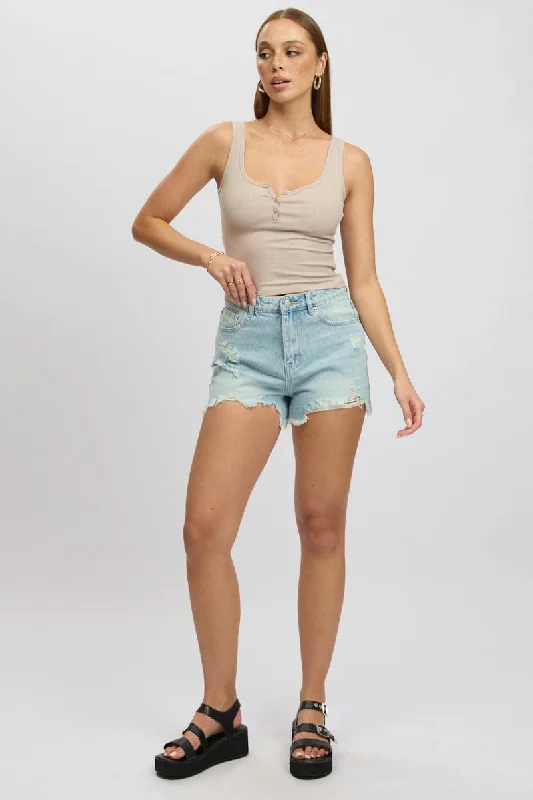 lilac utility shorts cute -Denim Relaxed Shorts Mid Rise