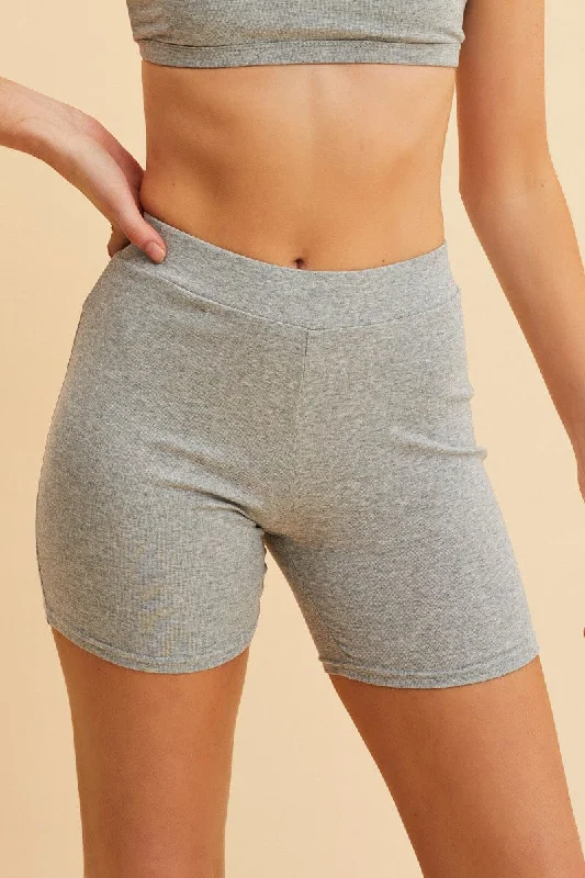 heather grey board shorts trendy -Grey Bike Short Cotton Stretch Elasticated Waist