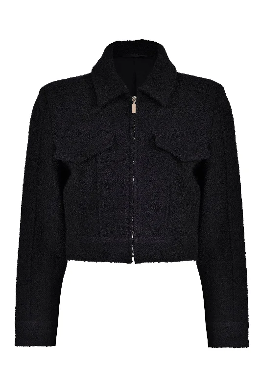 jacket fur trim -Husk BOUCLE JACKET - Black