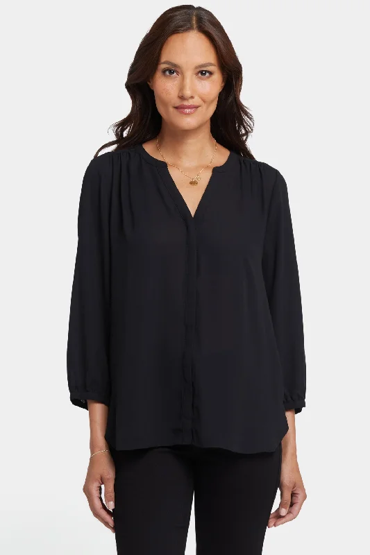 heather grey utility shirts trendy -Pintuck Blouse In Petite - Black