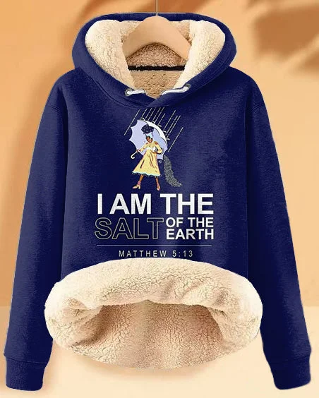 hoodie bold brown -Plush and Warm I Am The Salt of The Earth Long-sleeved Hoodie