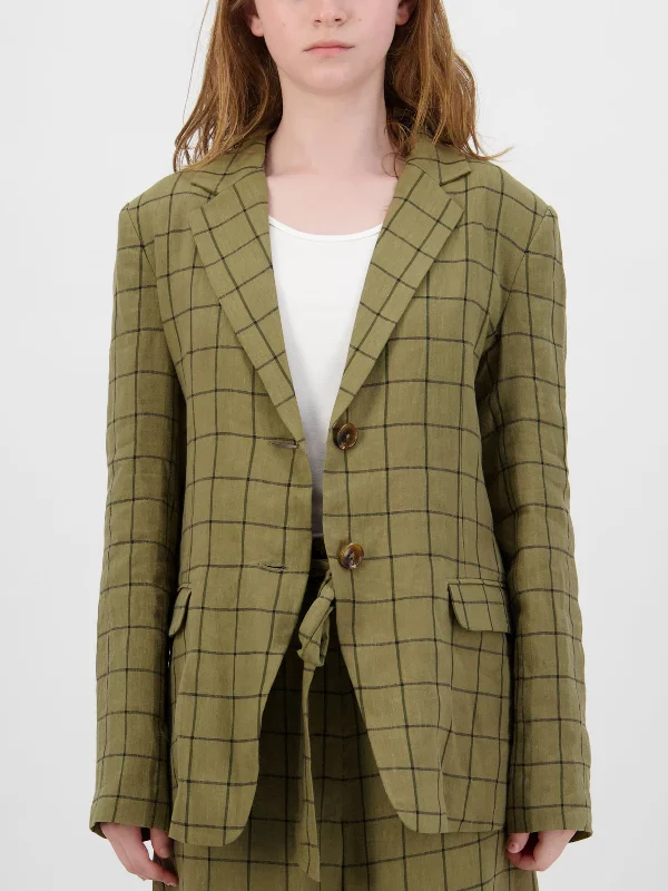 jacket merry trim -Check Linen Blazer