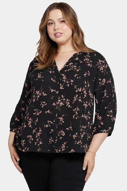 maroon floral shirts vibrant -Pintuck Blouse In Plus Size - Cynthiana