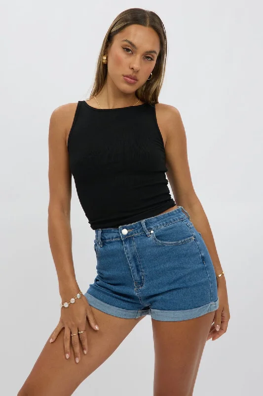 soft beige high waisted shorts chic -Denim Mom Shorts High Rise Stretch