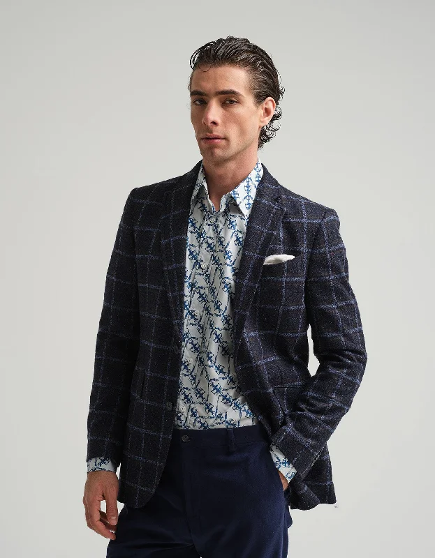 jacket refined hues -Navy & Brown Windowpane Check Jacket