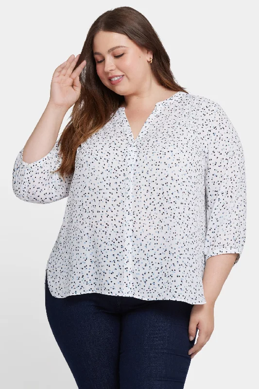 lilac ruffled blouses feminine -Pintuck Blouse In Plus Size - Sprinkle Dots