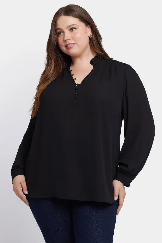 navy blue plaid shirts casual -Hannah Blouse In Plus Size - Black