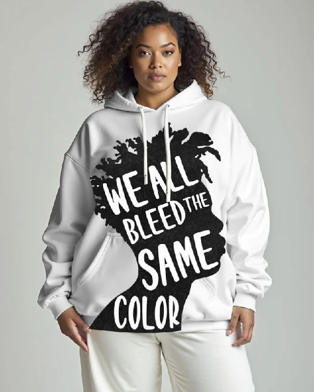 hoodie silky cotton -Women's We All Bleed The Same Color Printed Long Sleeve Pocket Hoodie