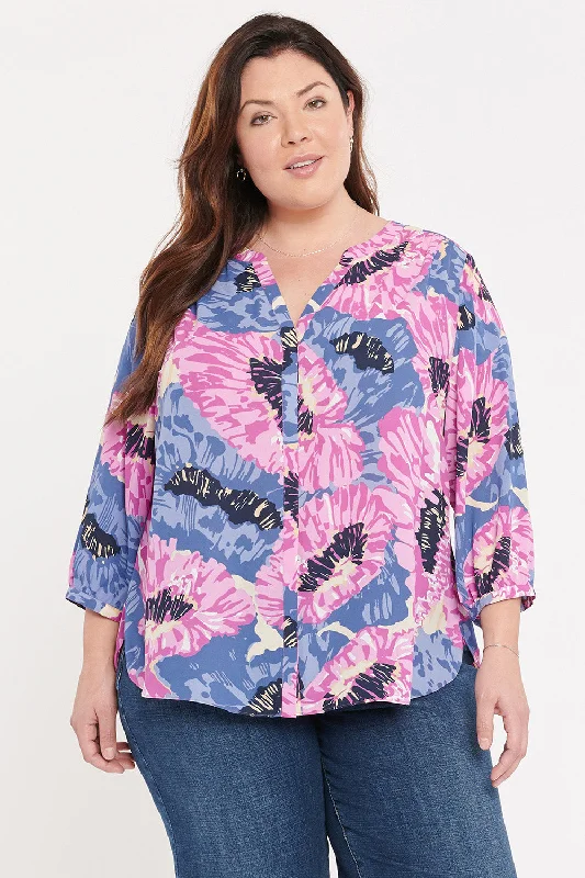 coral ruffled blouses feminine -Pintuck Blouse In Plus Size - Cadiz