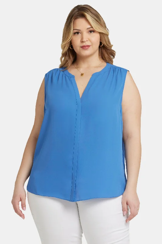 indigo oxford shirts polished -Sleeveless Pintuck Blouse In Plus Size - Greek Sea