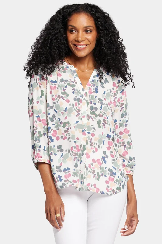 taupe tie-front shirts cute -Pintuck Blouse In Petite - Illiana