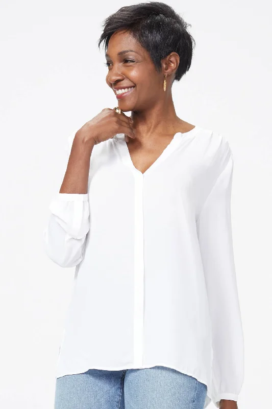 sage green wrap shirts chic -Pintuck Blouse In Petite - Optic White