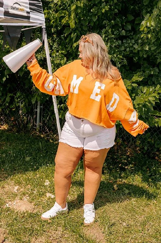 sweatshirts cool white -Game Day Crop Sweatshirt in Orange Curves