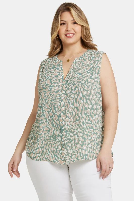 taupe tie-front shirts cute -Sleeveless Pintuck Blouse In Plus Size - Endless Sea