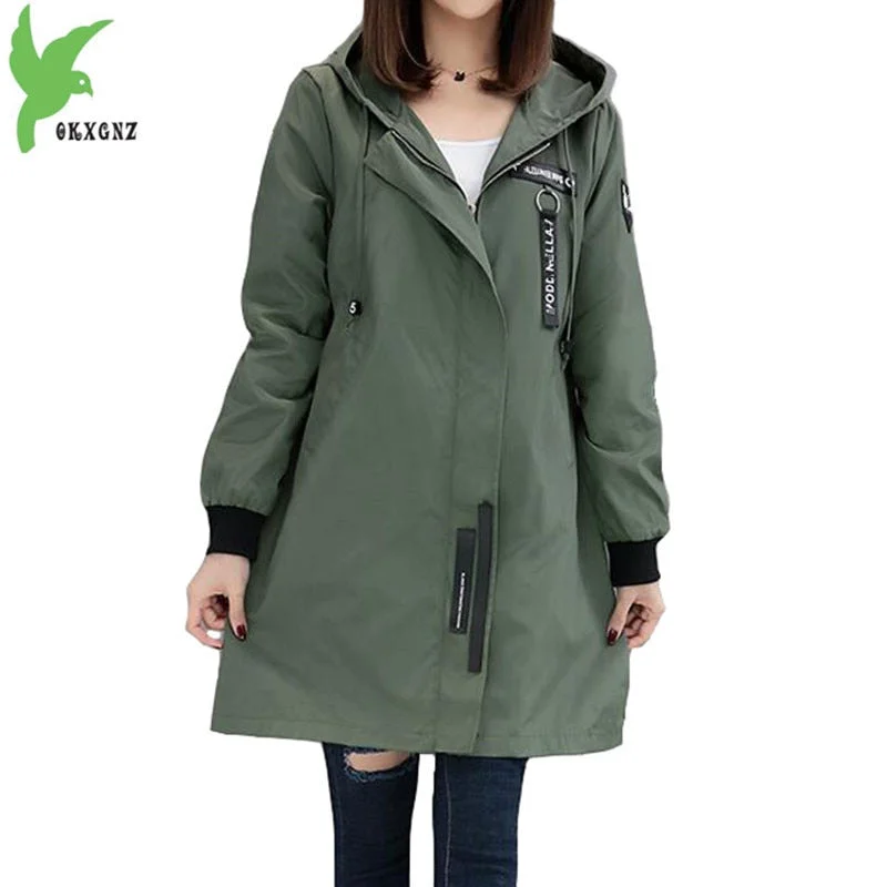 hoodie workout vibe -Trench coat Womens 2018 Spring Autumn Hoodies top Plus size Slim Students Baseball clothes Medium length Windbreaker Coats A1934