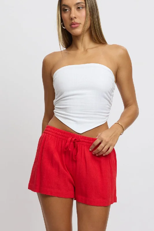 navy blue athletic shorts comfy -Red Shorts Elasticated Waist