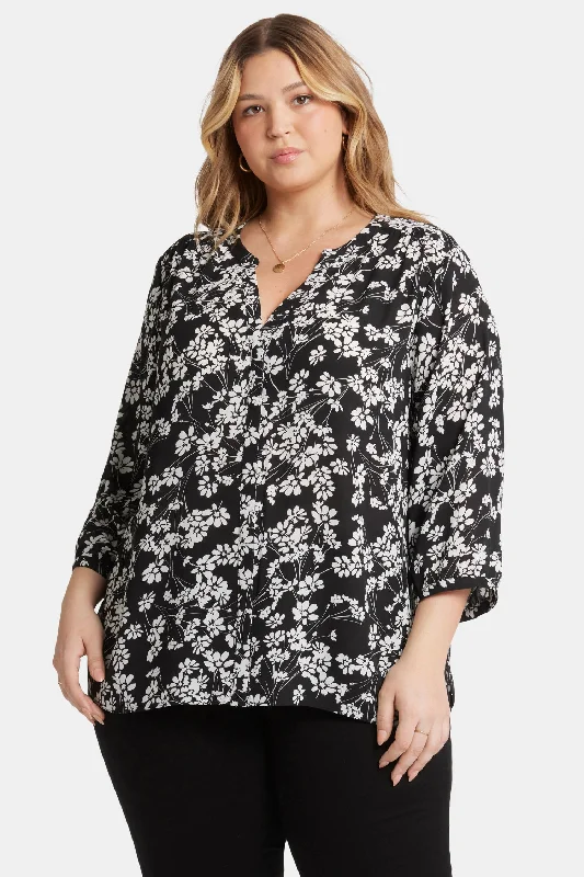 taupe wrap shirts chic -Pintuck Blouse In Plus Size - Stefania