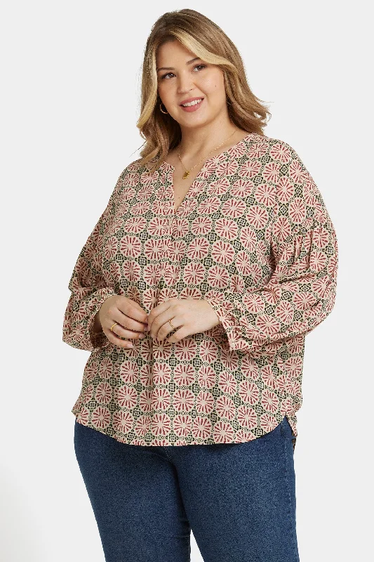 coral ruffled blouses feminine -Paulina Peasant Blouse In Plus Size - Georgios Geo